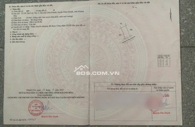 CHÍNH CHỦ BÁN ĐẤT DIÊN KHÁNH, NHA TRANG FULL THỔ CƯ