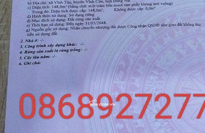 Chính Chủ Bán 148m2 Đất Tại Xã Vĩnh Tân, Huyện Vĩnh Cửu, Đồng Nai