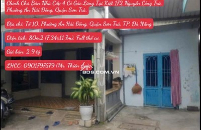 Chính Chủ Bán Nhà Cấp 4 Có Gác Lửng Tại Kiệt 172 Nguyễn Công Trứ, Phường An Hải Đông, Quận Sơn Trà.