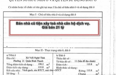Nhà cũ HXH 294 Xô Viết Nghệ Tĩnh, Phường 21 Bình thạnh. Diện tích 4,6x25m công nhận 110m2 giá 21 tỷ
