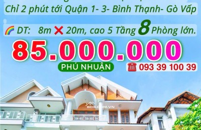 Thuê nguyên căn MẶT TIỀN đường hoa Phan Xích Long- 160m2- 5 tầng 8 Phòng: 85 Triệu. LH: 0933910039