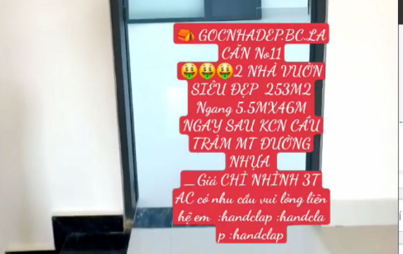  GOCNHADEP.BC.LA CĂN No11 2 NHÀ VUỜN SIÊU ĐẸP  253M2 Ngang 5.5MX46M NGAY SAU KCN CẦU TRÀM MT ĐƯỜNG NHỰA