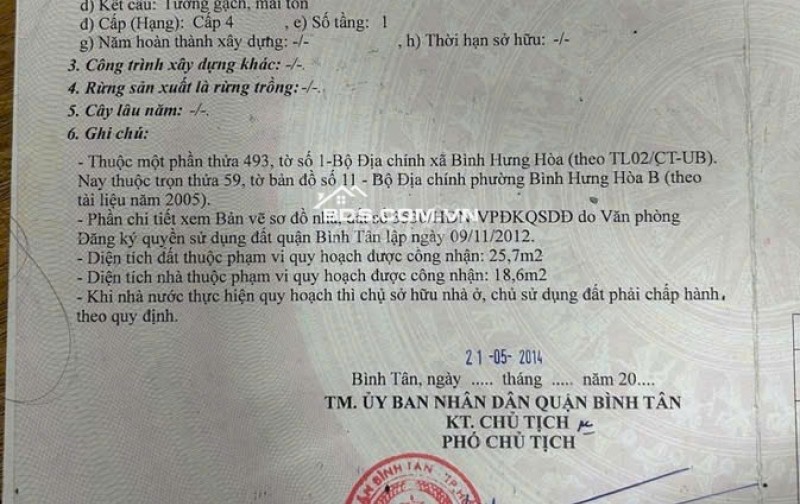 Bán nhà cấp 4 số 88/7 Bùi Dương Lịch P. Bình Hưng Hoà B Bình Tân