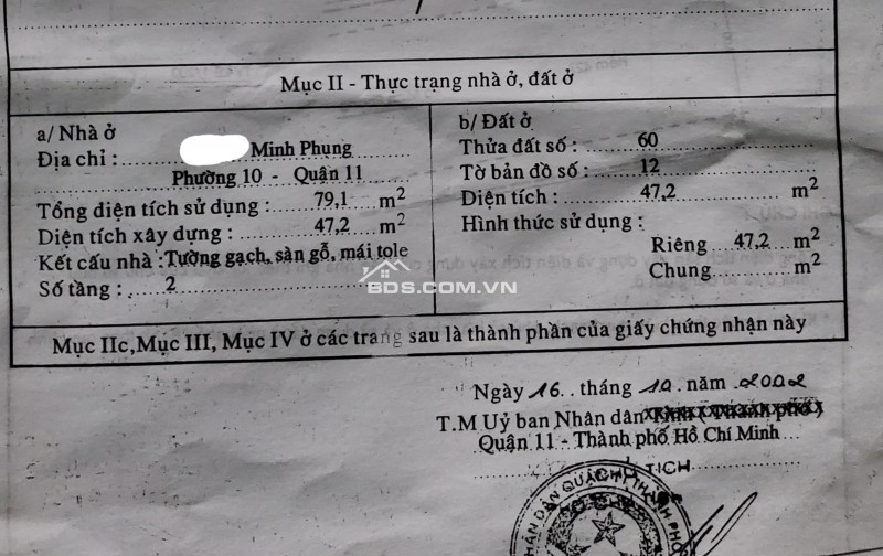Nhà Mặt Tiền hẻm 427 Minh Phụng Quận 11 cần bán