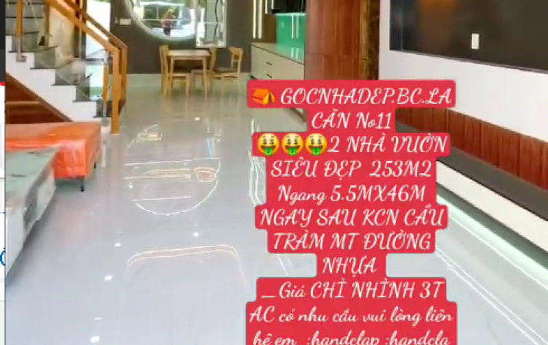  GOCNHADEP.BC.LA CĂN No11 2 NHÀ VUỜN SIÊU ĐẸP  253M2 Ngang 5.5MX46M NGAY SAU KCN CẦU TRÀM MT ĐƯỜNG NHỰA