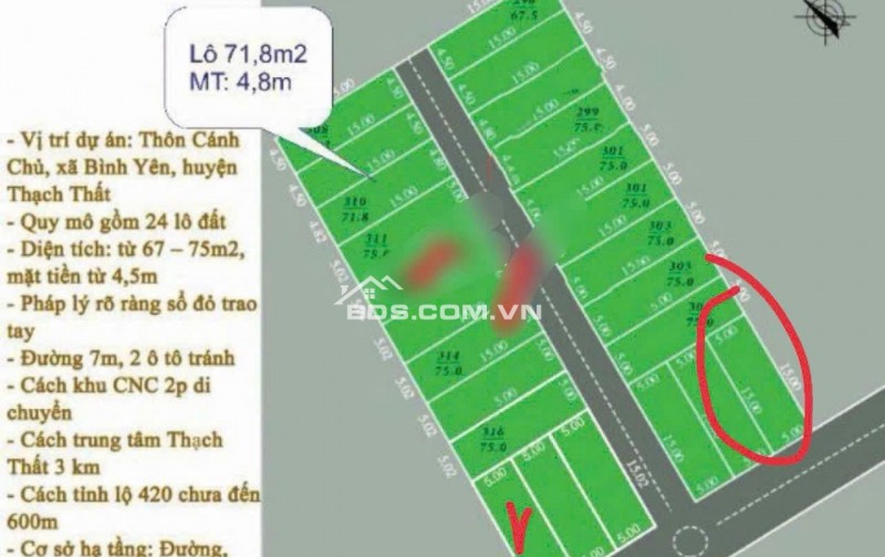 75m2 trục chính Cánh Chủ - Hạ Bằng (Bình Yên - Thạch Thất cũ), chỉ nhỉnh 2 tỷ, lh 0946377868 Hoàng Thương land