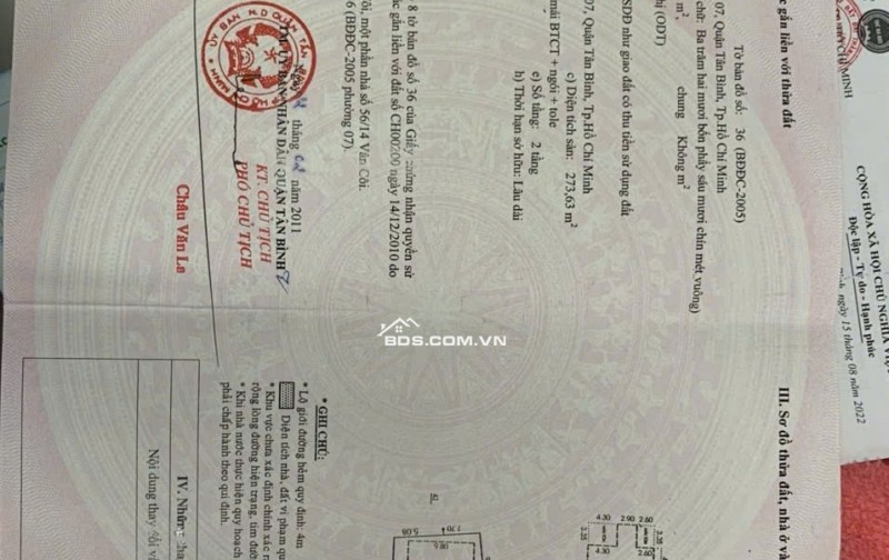 Chính chủ cần bán biệt thự 56/14 đường Vân Côi, P.7, Q.Tân Bình, TP.Hồ Chí Minh
