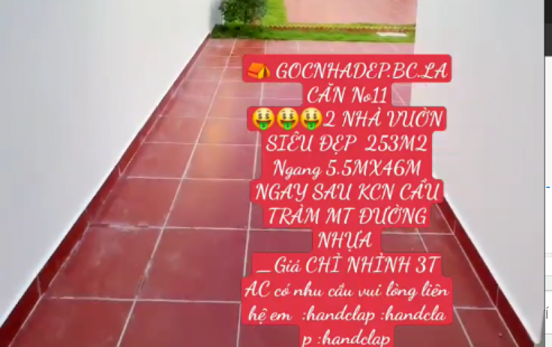  GOCNHADEP.BC.LA CĂN No11 2 NHÀ VUỜN SIÊU ĐẸP  253M2 Ngang 5.5MX46M NGAY SAU KCN CẦU TRÀM MT ĐƯỜNG NHỰA