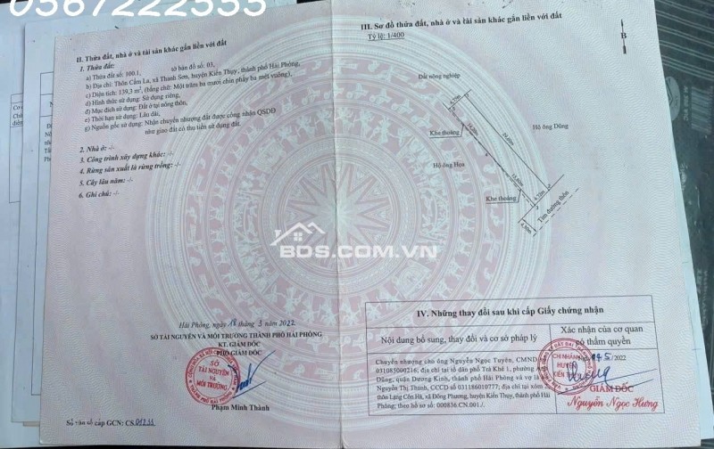 Bán đất Cẩm La, xã Thanh Sơn, huyện Kiến Thụy, Hải Phòng.