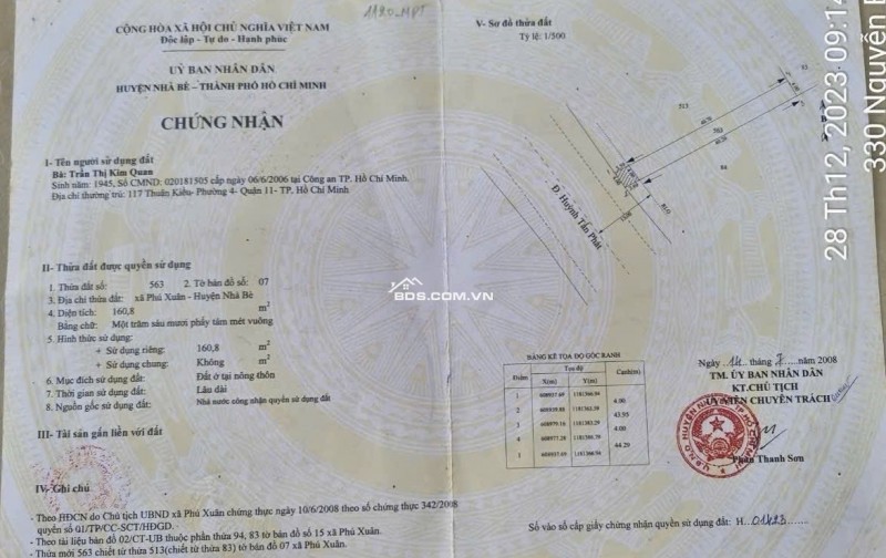 BÁN ĐẤT MẶT TIỀN 634 HUỲNH TẤN PHÁT