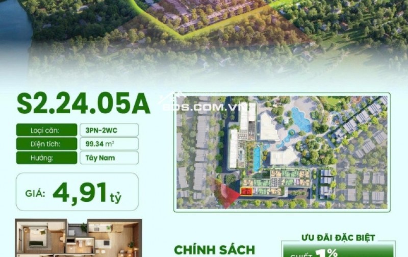 Bán căn hộ 3PN Eco Retreat giá tốt, có vườn mây siêu đẹp