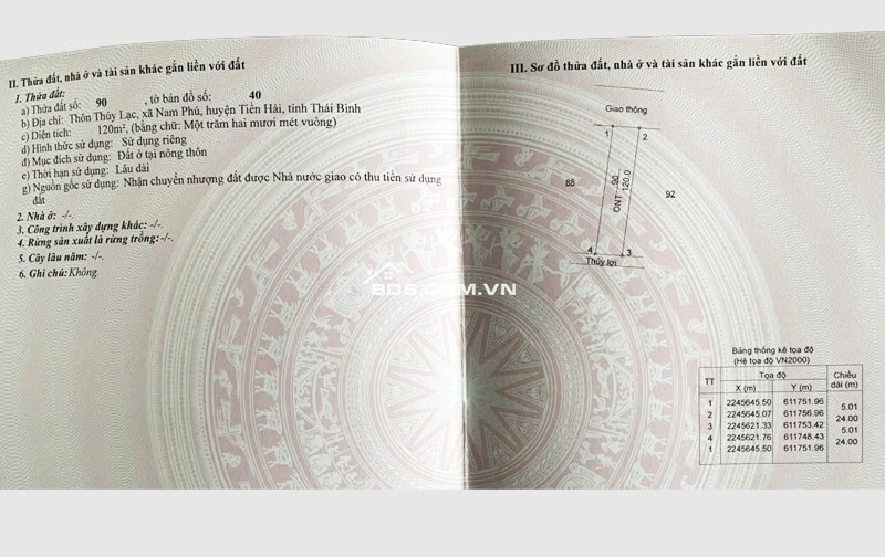 Bán đất tại NAM PHÚ – TIỀN HẢI – THÁI BÌNH giá chỉ 1.8 tỷ