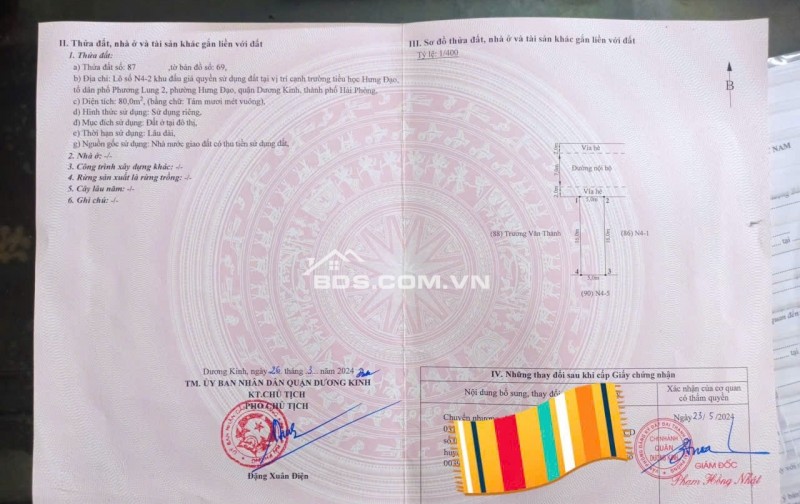 Bán đất khu đấu giá 43 lô trung tâm phường Hưng Đạo, Dương Kinh