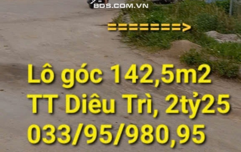 Lô góc siêu đẹp 142m2(2ty25)khu phố DIÊU TRÌ, TUY PHƯỚC, BÌNH ĐỊNH cũsát đường TRẦN BÁ