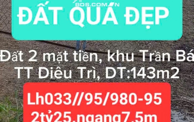 Lô góc siêu đẹp 142m2(2ty25)khu phố DIÊU TRÌ, TUY PHƯỚC, BÌNH ĐỊNH cũsát đường TRẦN BÁ