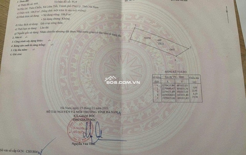 Chính chủ cần bán đất tại thôn 5 đinh xá phủ lý hà nam. diện tích 70m giá 2 tỷ bao sổ. đường ô tô vào thoải mái. ngõ ô tô 4m.LH