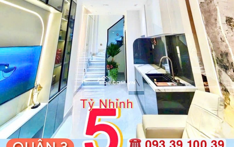Nhà Quận 3- hẻm xe tải Nguyễn Thiện Thuật- Ngang hơn 3m- 4 tầng Full nội thất: 5 tỷ hơn. 0933910039