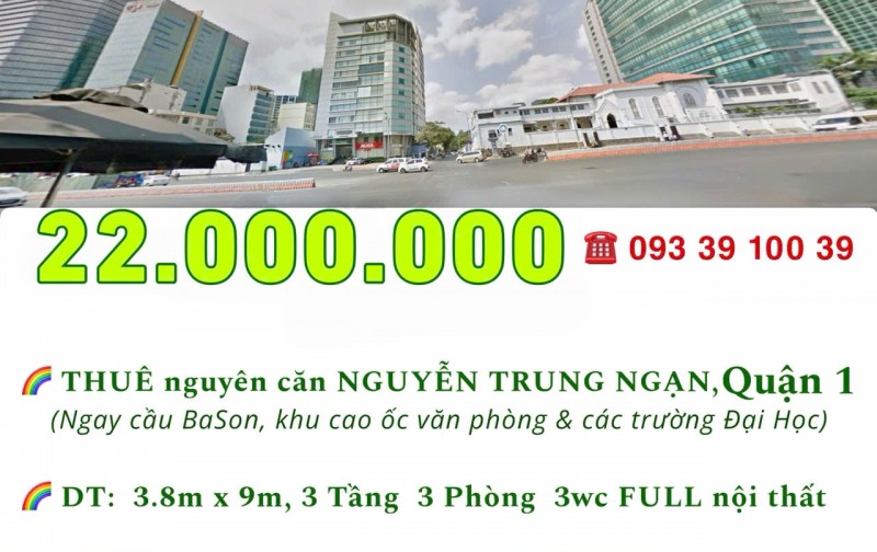 22 Triệu: thuê nguyên căn Quận 1 Nguyễn Trung Ngạn cầu Ba Son- 3 tầng 3 phòng ngủ 3wc Full nội thất