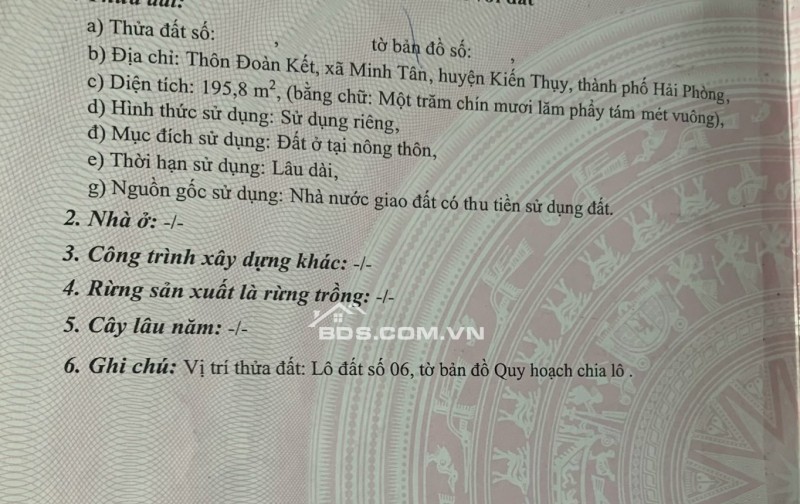 Bán đất Đoàn Kết - Minh Tân - Kiến Thuỵ - Hải Phòng