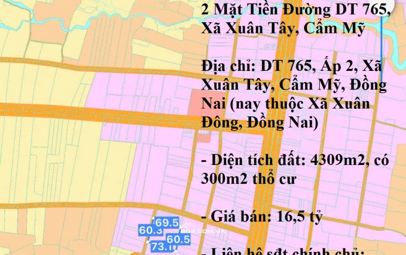 Chính Chủ Bán 4309m2 Đất 2 Mặt Tiền Đường ĐT 765, Xã Xuân Tây, Cẩm Mỹ, Đồng Nai