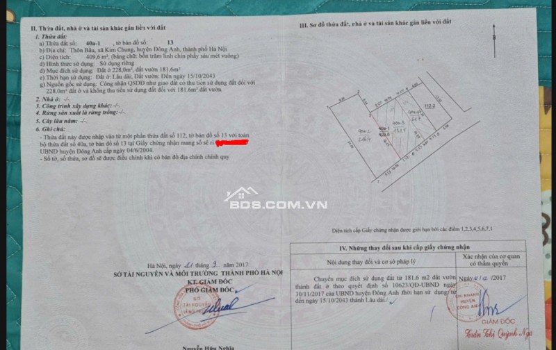 Bán lô đất 216,4m² mặt tiền rộng – Xã Thiên Lộc (Kim Chung cũ), Đông Anh – Hà Nội