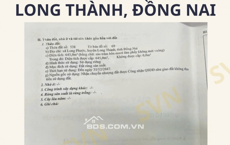  SIÊU PHẨM ĐẤT NỀN LONG THÀNH – ĐỒNG NAI – VỊ TRÍ VÀNG ĐẦU TƯ, GIÁ TRỊ SINH LỜI CAO! 