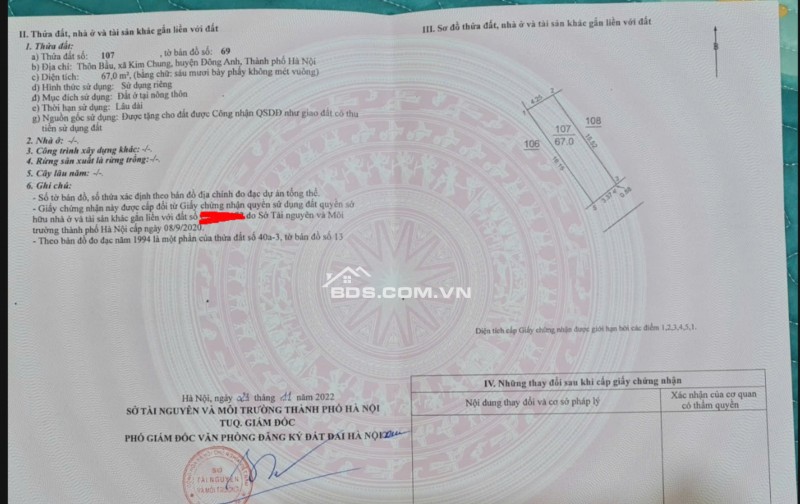 Chính chủ bán lô đất 67m² vuông vắn – Xã Thiên Lộc (Kim Chung cũ), Đông Anh – Hà Nội