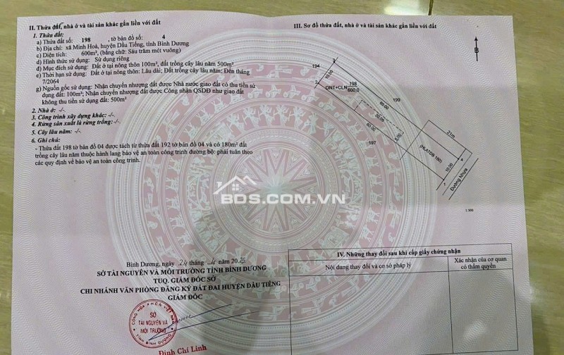 Bán Đất Minh Hoà Dầu Tiếng liền kề dân cư 600m2 giá chỉ 300tr