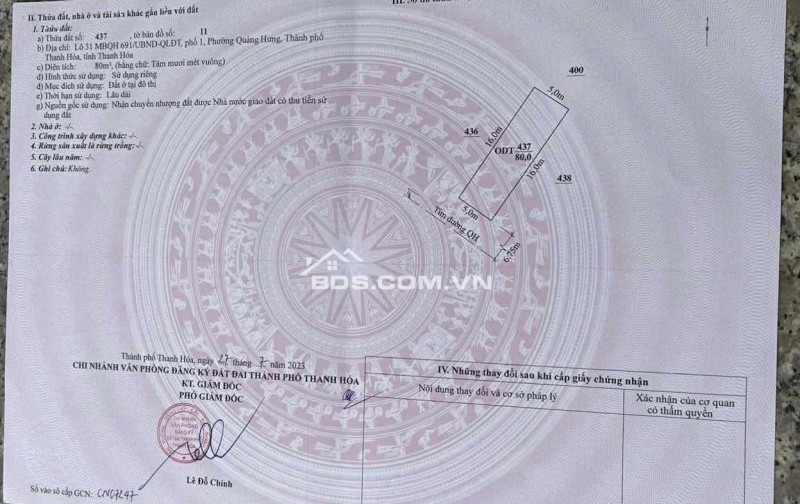 LÔ ĐẤT HOA HẬU MBQH691, TẠI PHỐ 1, PHƯỜNG QUẢNG HƯNG, TP. THANH HÓA