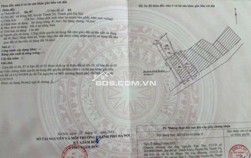 Bán đất thổ cư Đông Mỹ - Thanh Trì -Hà Nội