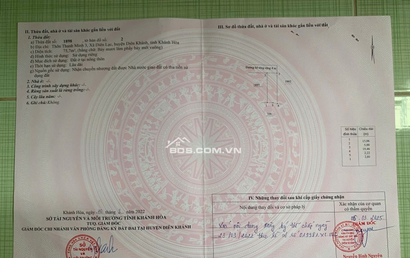 Bán đất Diên Lạc đường tổ 789 ngay gần ủy ban xã, Giá 760 Triệu