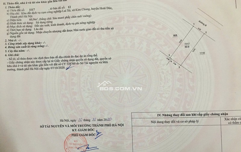 Bán đất tại Lai Xá, Hoài Đức, Hà Nội, 17x triệu/m2, 60.9 m2 phù hợp xây Nhà nghỉ, chung cư mini
