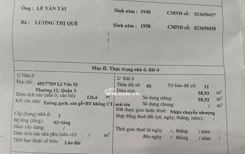 bán nhà 5x17m 2 tầng lê văn sỹ p12 quận 3
