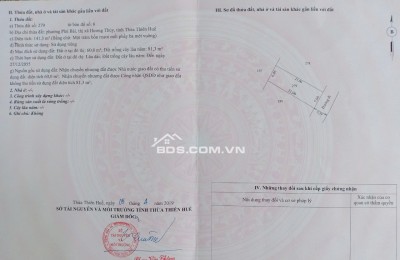 BÁN ĐẤT TẠI THỪA THIÊN HUẾ, DT 141,3 M2, SẴN SHR, CHỈ 13TR/M2. LH: 0968161106.