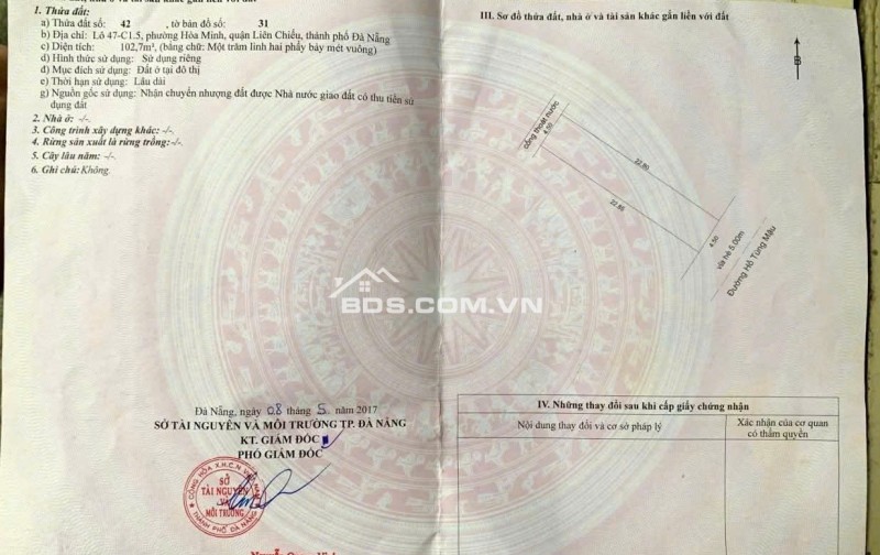 Bán lô đất đường Hồ Tùng Mậu - Hoà Khánh - Đà Nẵng