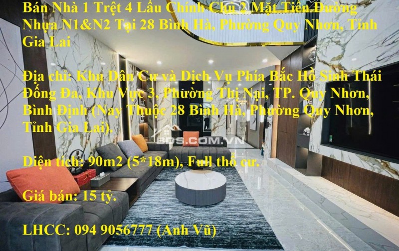 Bán Nhà 1 Trệt 4 Lầu Chính Chủ 2 Mặt Tiền Đường Nhựa N1&N2 Tại 28 Bình Hà, P. Quy Nhơn, Gia Lai