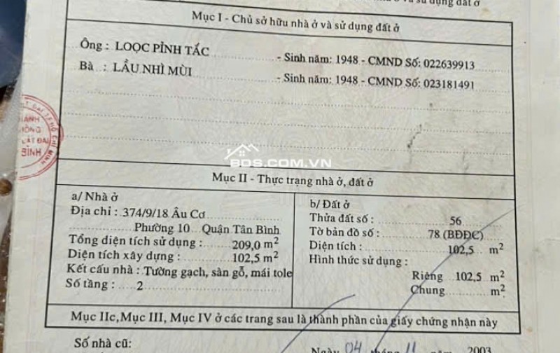 Bán nhà 1 trệt 2 lầu Hẻm 374// Âu Cơ P10 Tân Bình nhà mới siêu đẹp