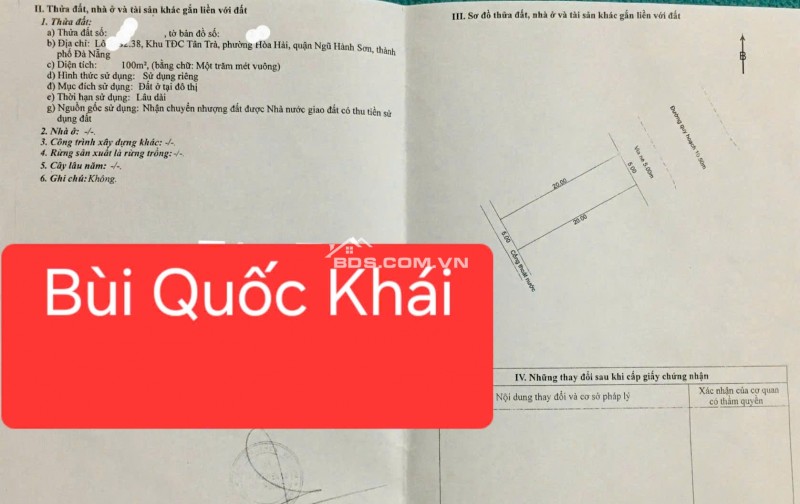Bán đất đường Bùi Quốc Khái - Gần bãi tắm Tân Trà