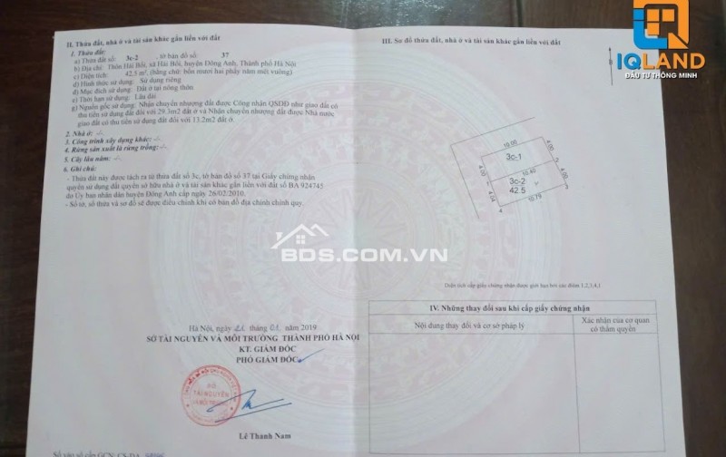 Bán đất Hải Bối Đông Anh Hn 42.5m2