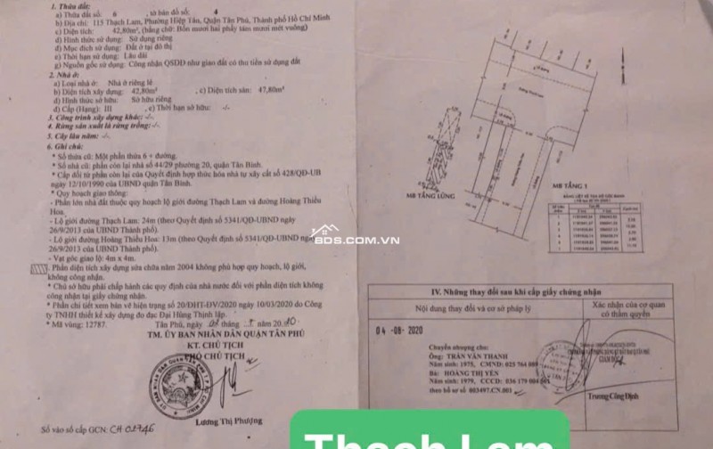 Bán nhà MT 109F Lạc Long Quân Q11 & 115 Thạch Lam Tân Phú (Chính Chủ )