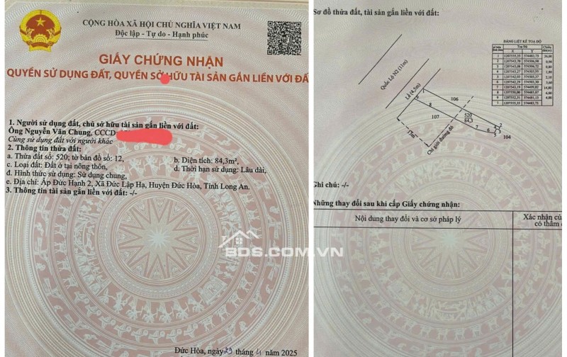Chính Chủ Bán 84,3m2 Đất Mặt Tiền Đường Quốc Lộ N2 Tại Xã Đức Lập Hạ, Đức Hòa, Long An
