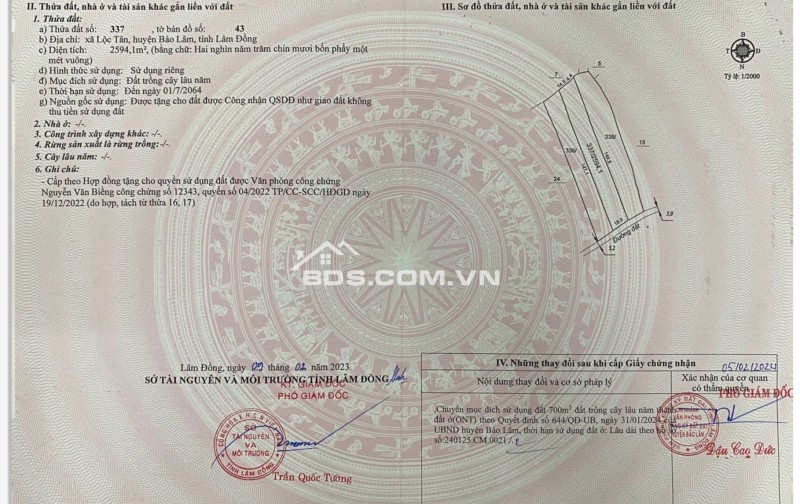 ĐẤT VIEW HỒ NGỌC, PHƯỜNG 2 BẢO LỘC –  2.594m² (700m² thổ cư)