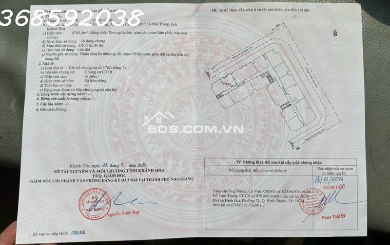 GẤP : BÁN CHUNG CƯ VĨNH ĐIÊM TRUNG NHA TRANG