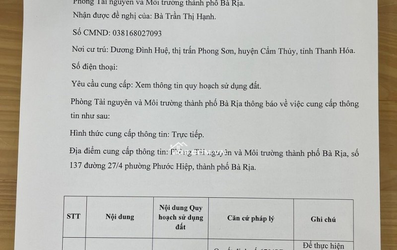 CHÍNH CHỦ CẦN BÁN GẤP LÔ ĐẤT KIM DINH BÀ RỊA TP HCM