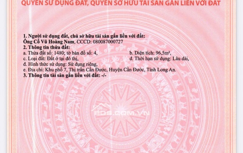 BÁN ĐẤT ĐẸP TRUNG TÂM THỊ TRẤN CẦN ĐƯỚC