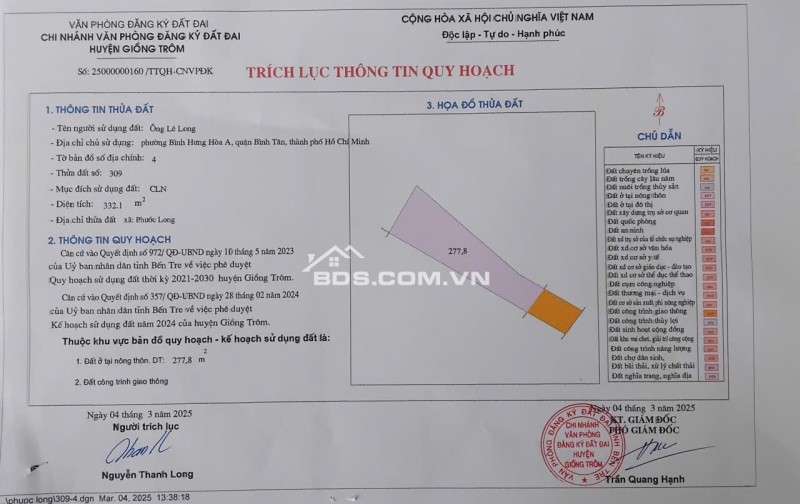 Bán đất mặt tiền đường liên xã Phước Long.Cách TL884 chỉ 500m