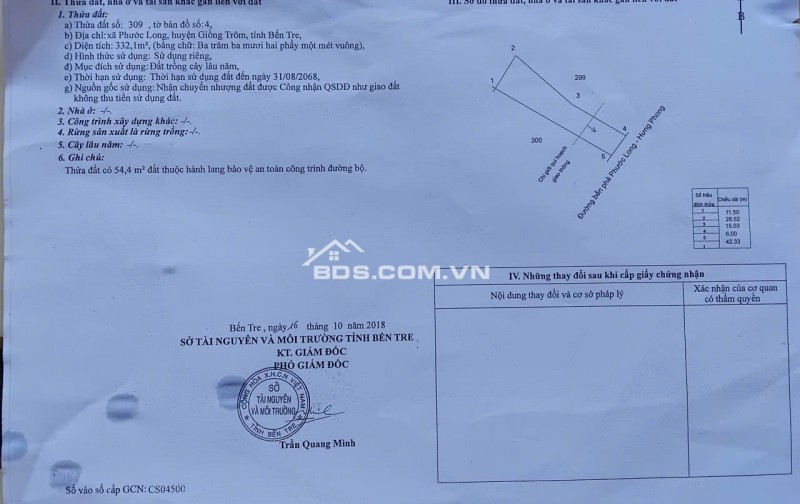 Bán đất mặt tiền đường liên xã Phước Long.Cách TL884 chỉ 500m