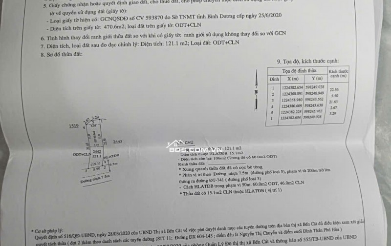 BÁN ĐẤT TẠI HOÀ LỢI 110M2 SỔ SẴN GIÁ 1.450.000.000. LH:0399935999.