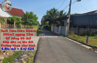 Đất đẹp Suối Tiên Diên Khánh, Khánh Hòa – Diện tích 505m² có 60m² thổ cư, đường nhựa 6m, gần khu đô thị VCN & VSIP, giá rẻ chỉ 4.8tr/m²!