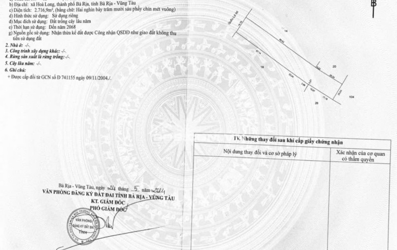 BÁN 2716M ĐẤT MẶT TIỀN QUỐC LỘ 56 XÃ HÒA LONG BRVT GIÁ 28 TỶ. LH:0937652763.